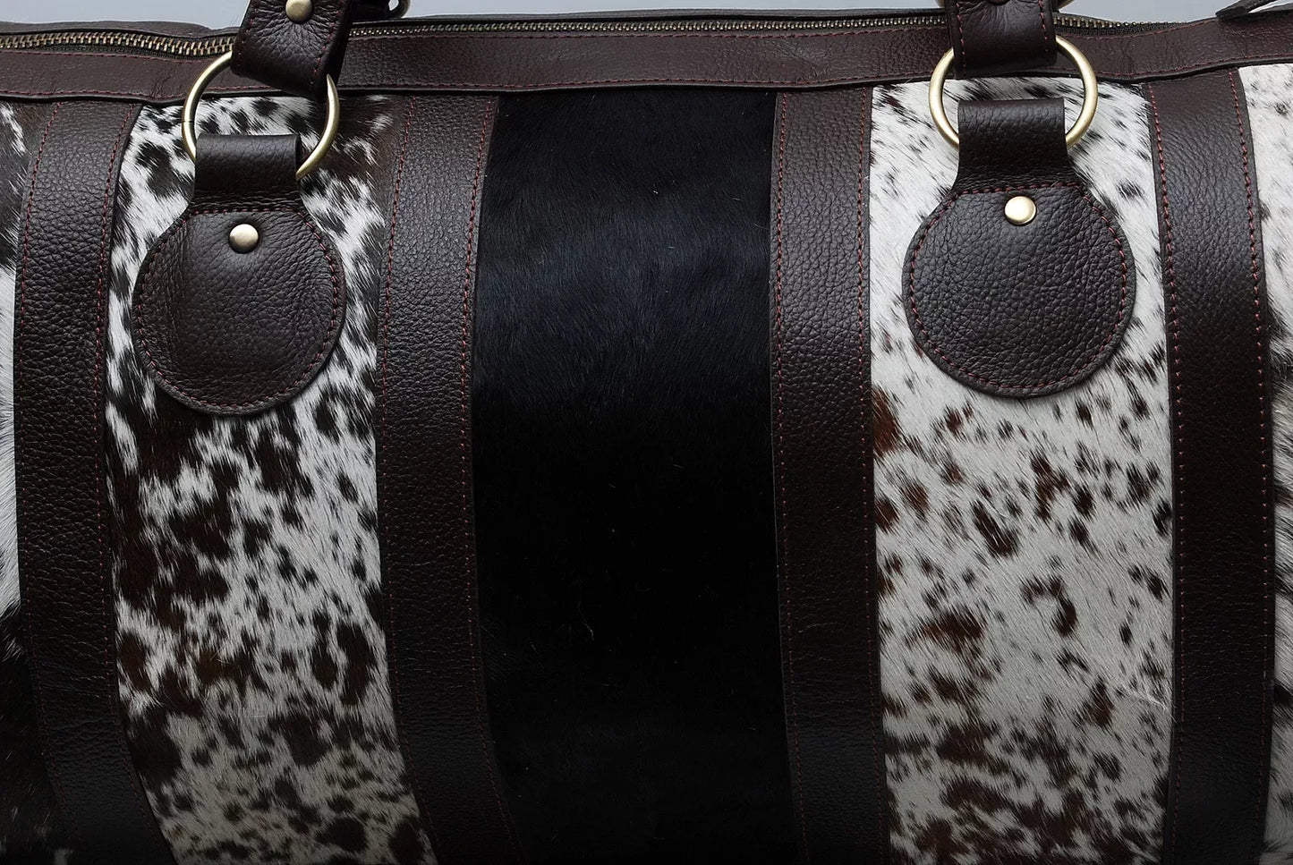 Cow Print Cowhide Bag with Deep Leather Accents