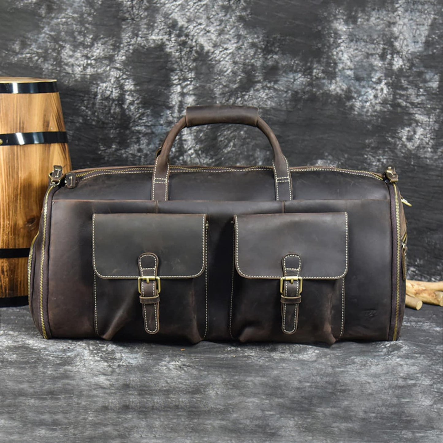 Leather Garment Bag with Shoe Compartment