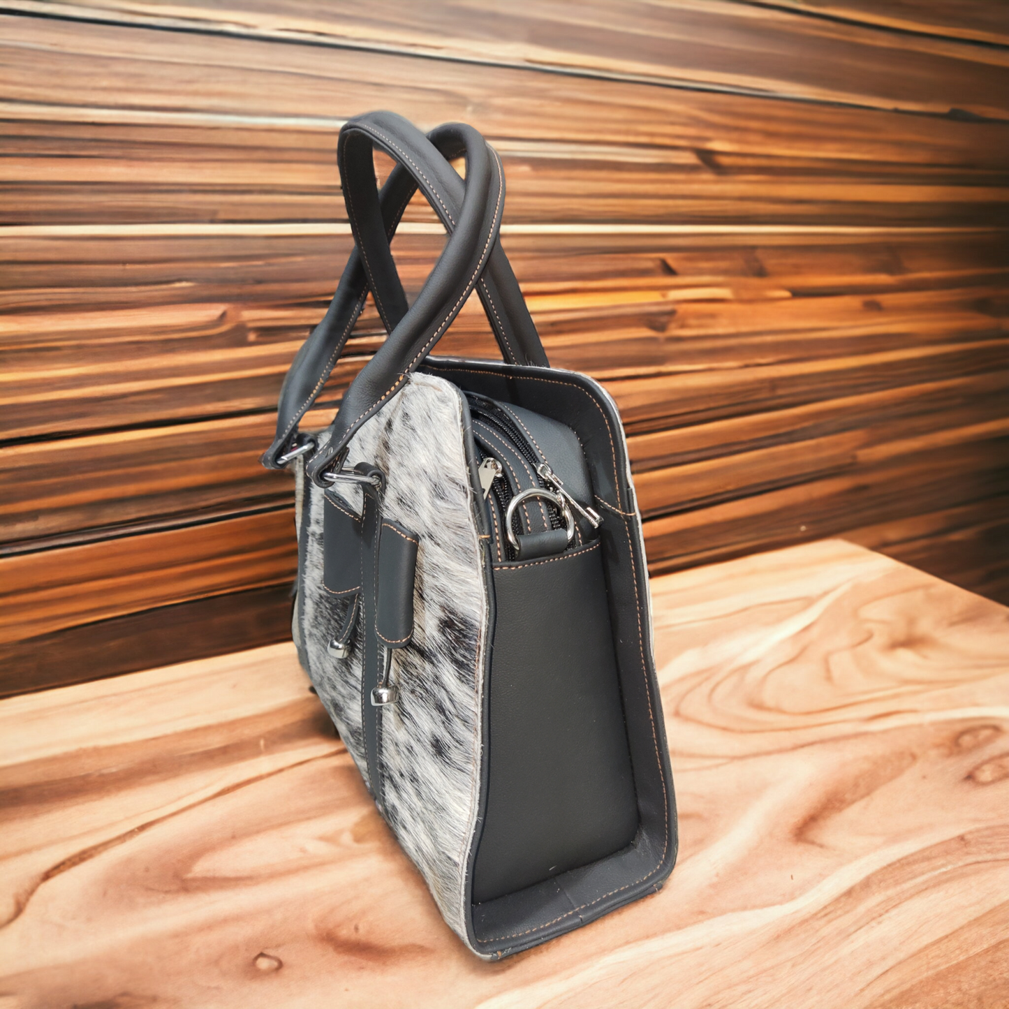 Black White Natural Cowhide Shoulder Bag