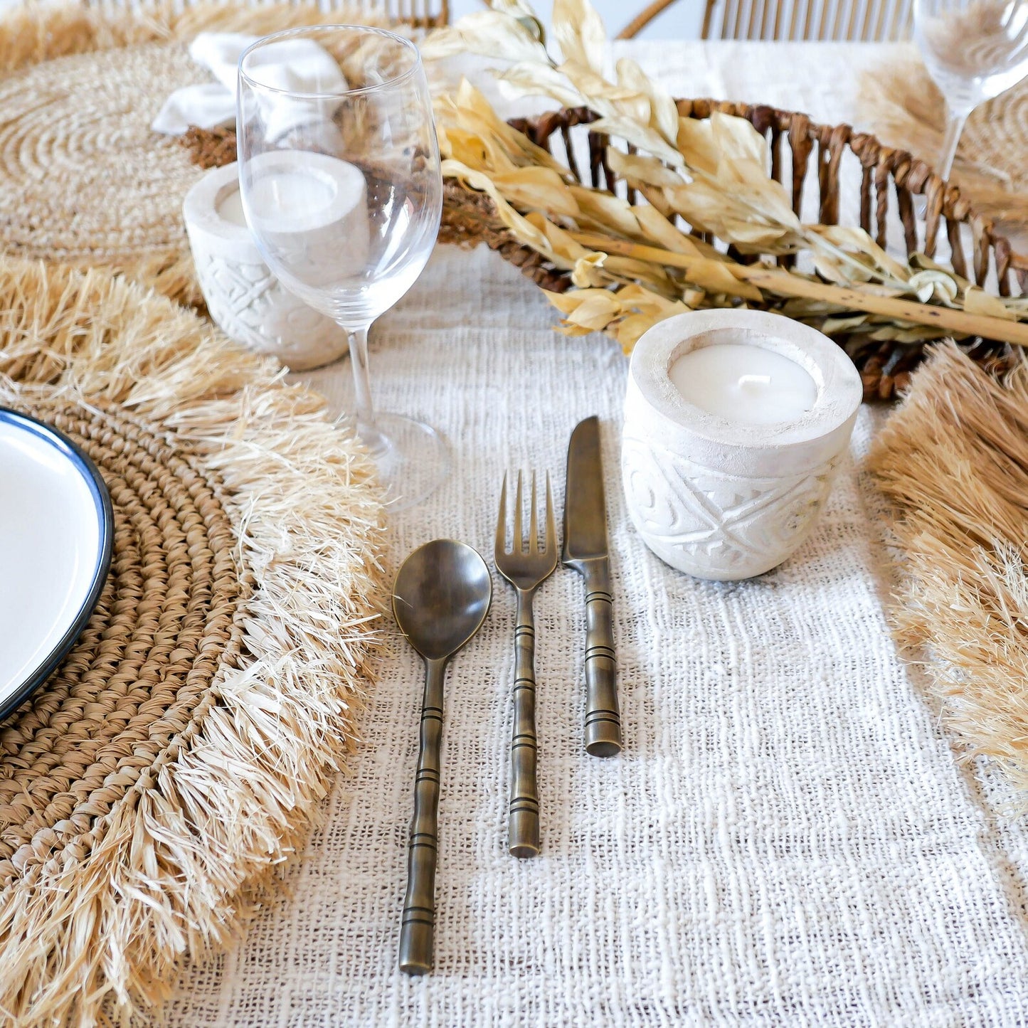 Vintage brass cutlery set table dining decor