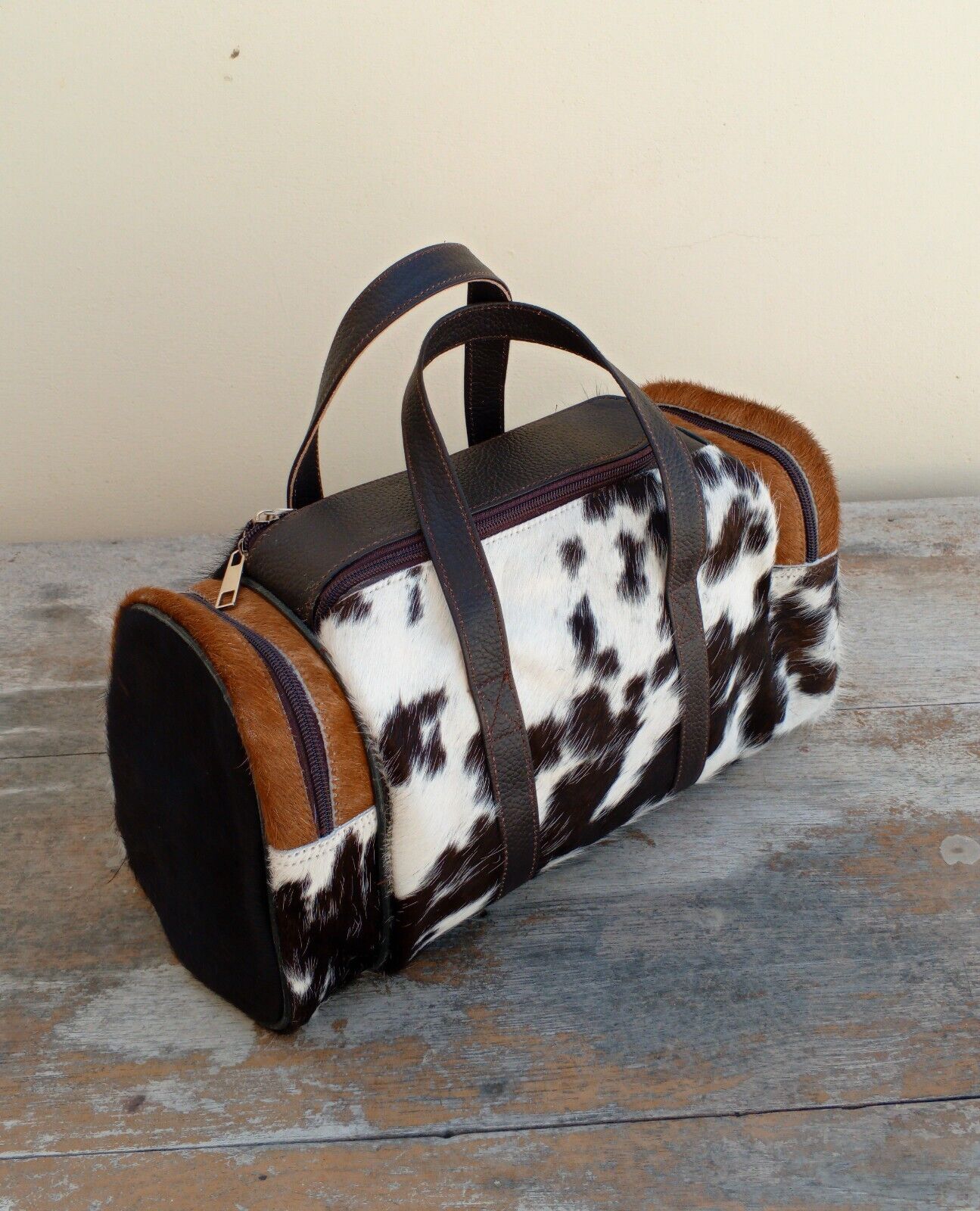 Tricolor Cow Skin Duffle Bag
