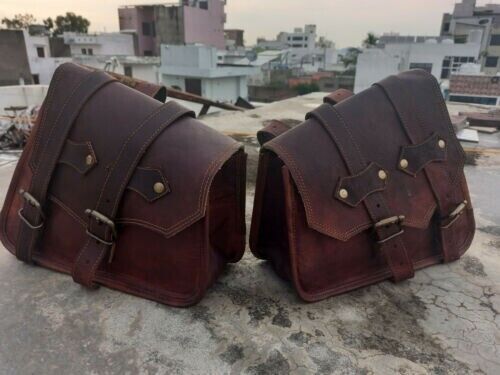 Dark Brown Leather Motorcycle Saddle Bag
