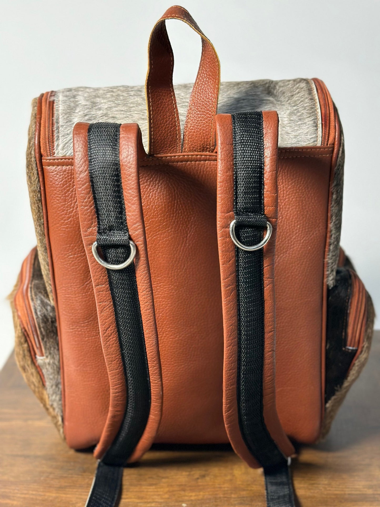 Grey Tan Cowhide Backpack Diaper bag