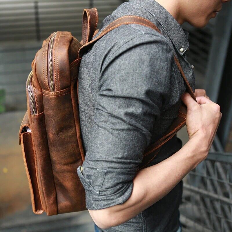 vintage crazy horse leather backpack