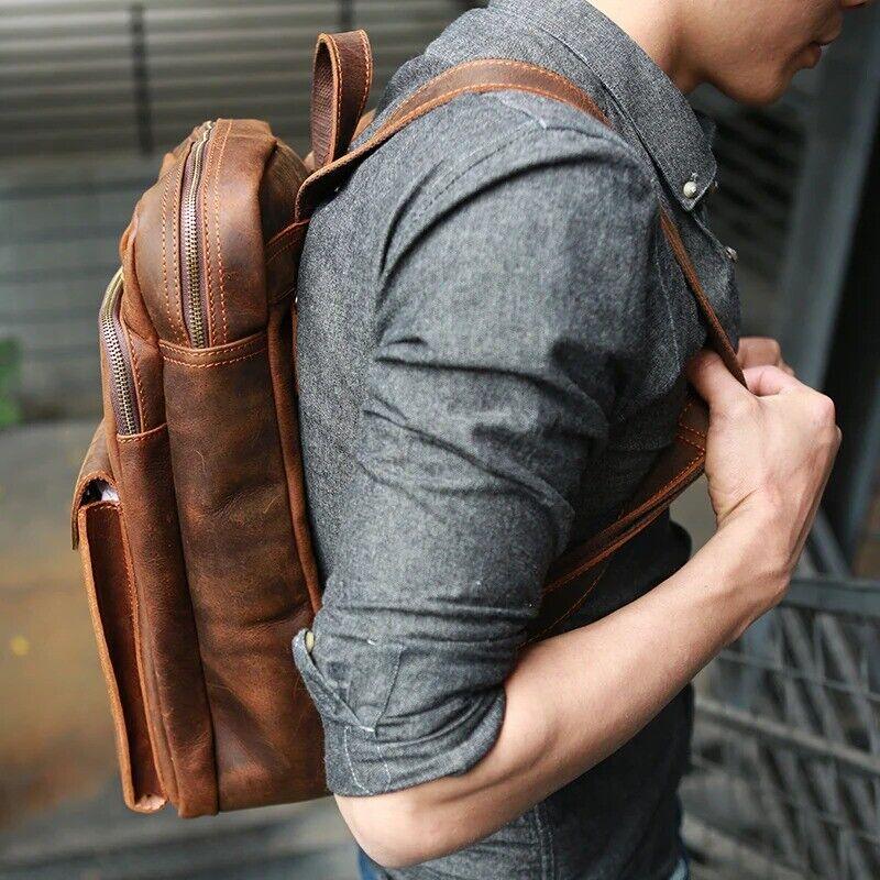 vintage crazy horse leather backpack