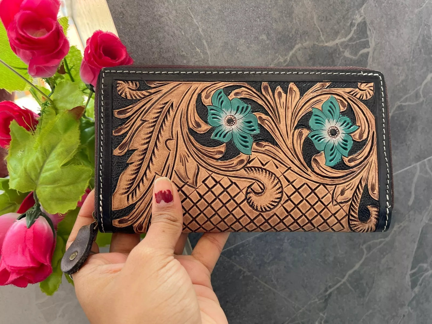 Tooled Leather Embossed Clutch Purse