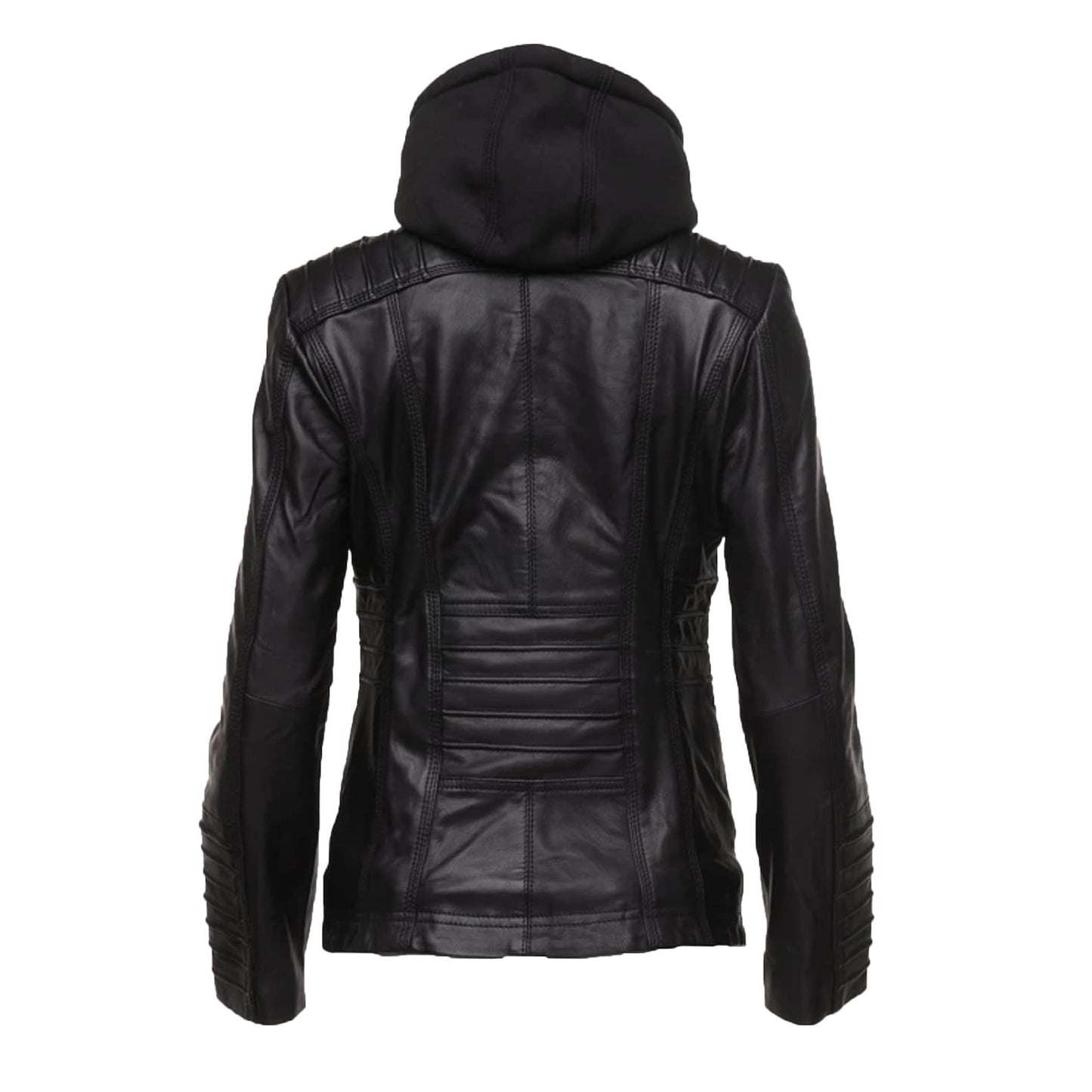 Women Leather Jacket with Detachable Hood