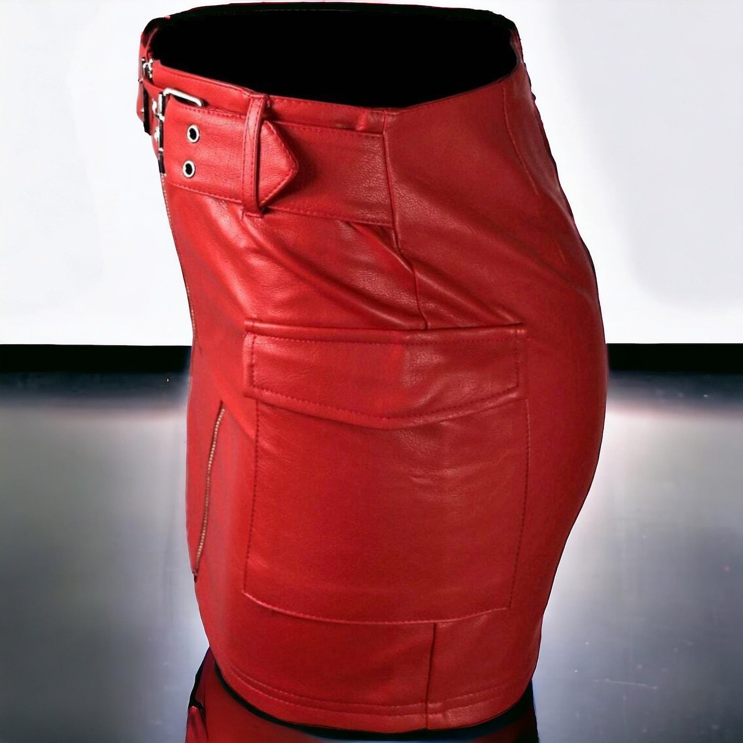 Genuine Leather Mini Zipper Skirt