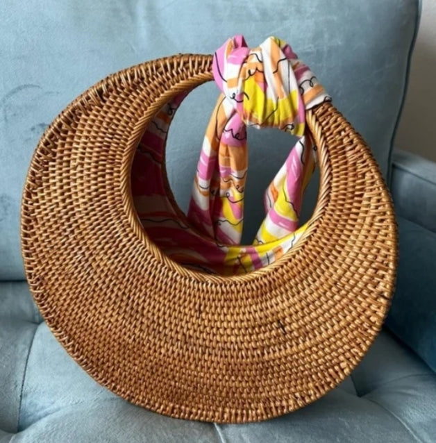 Rattan Half Moon Woven Handbag