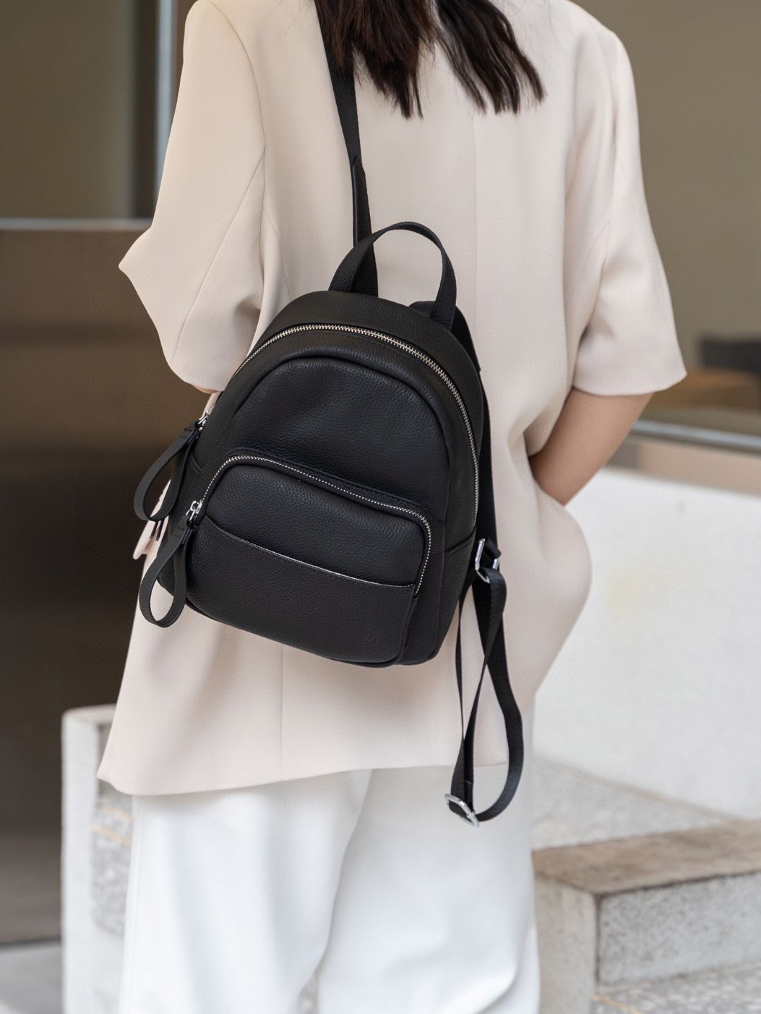 small leather backpack purse for women