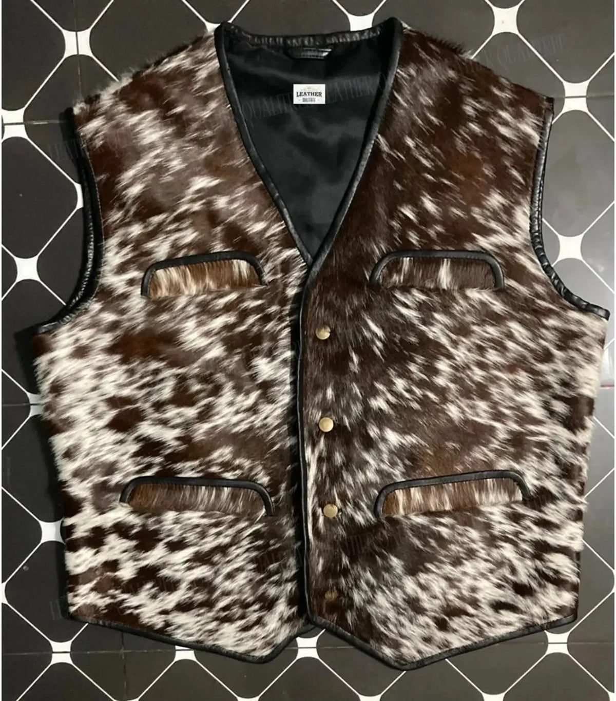 hair on cowhide vest speckled