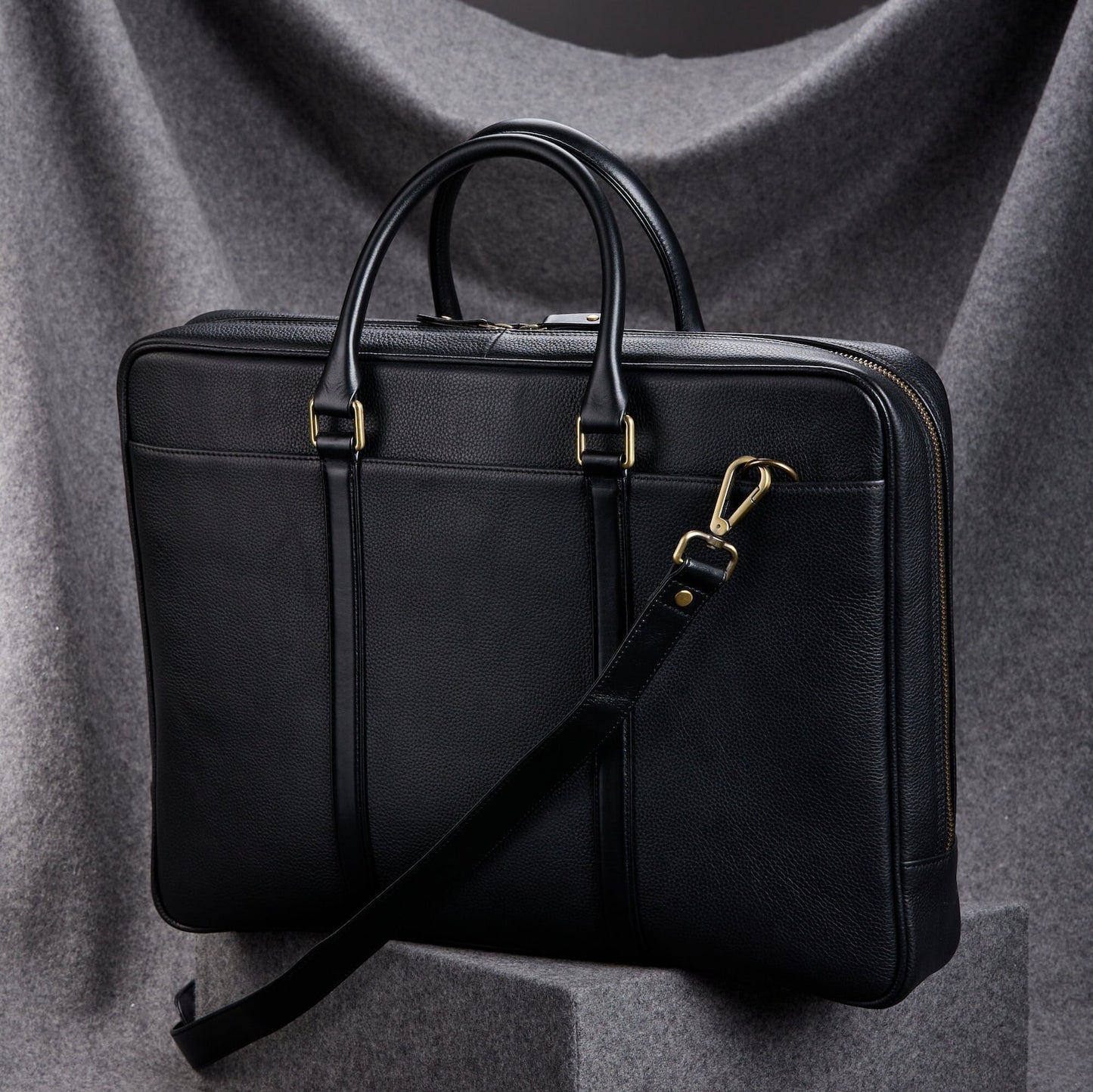 Slim Genuine Leather Briefcase with Double Handles