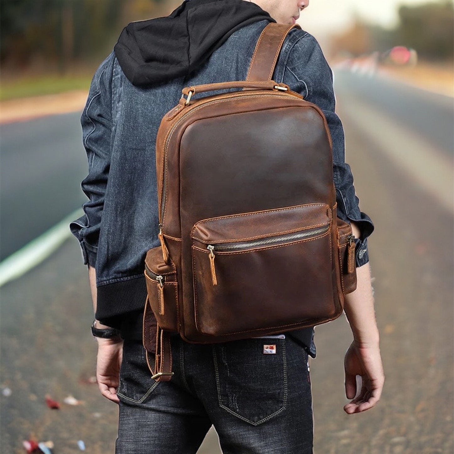 mens leather backpack travel