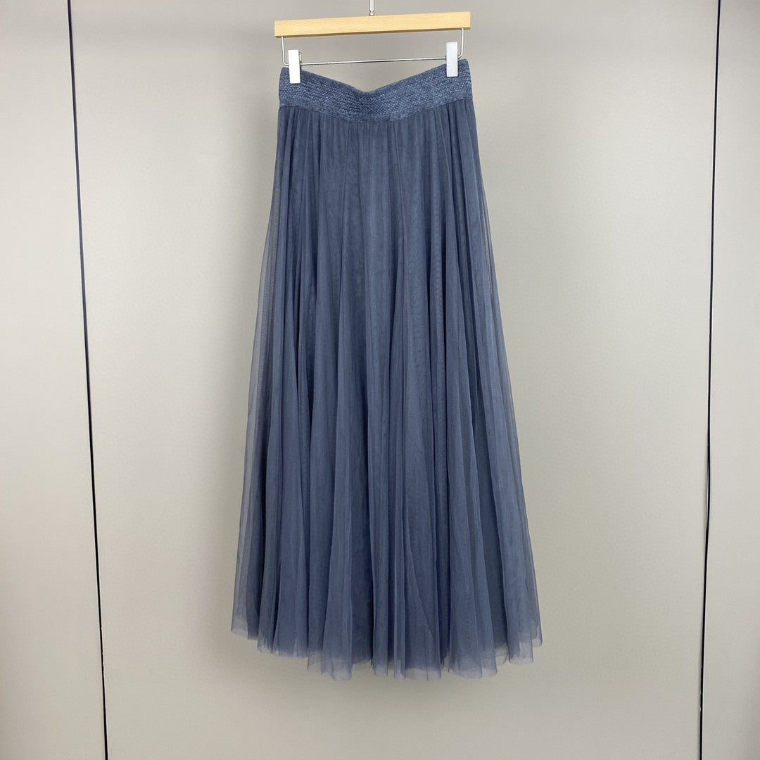 Women’s Cashmere Mesh Patchwork Long Midi Skirt