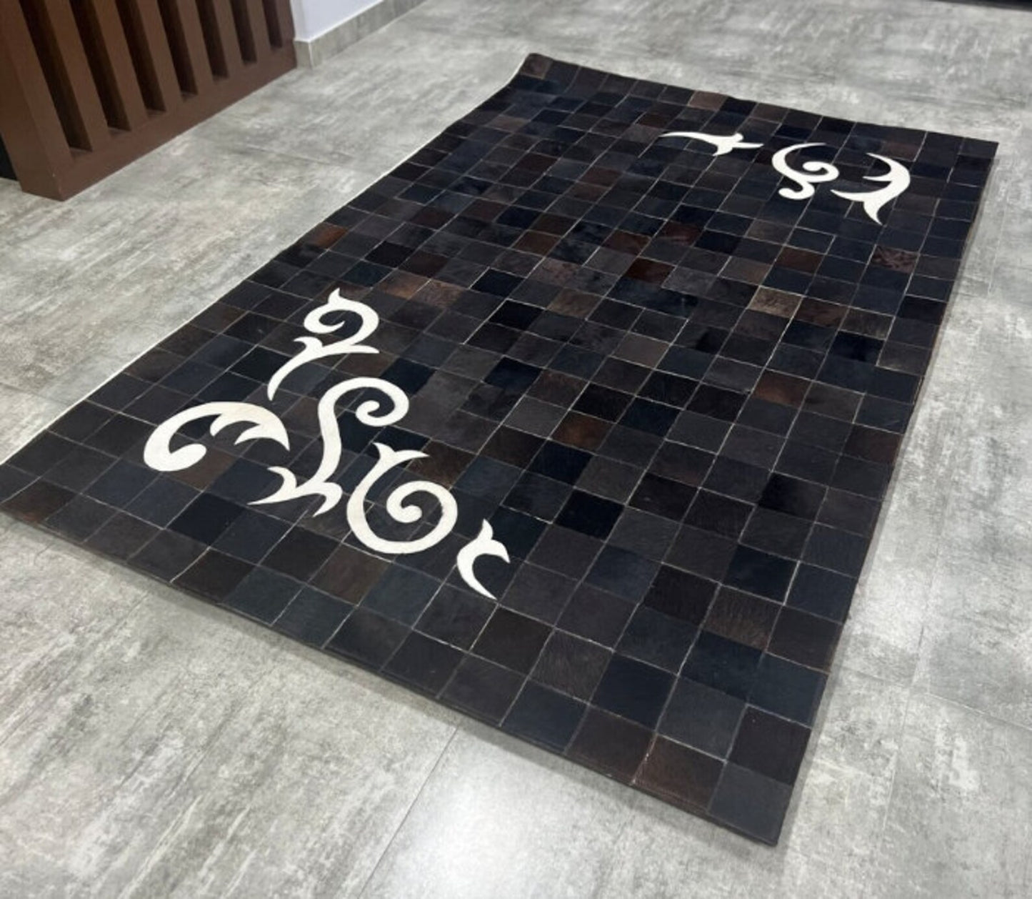 Genuine Cowhide And Leather Patchwork Rug