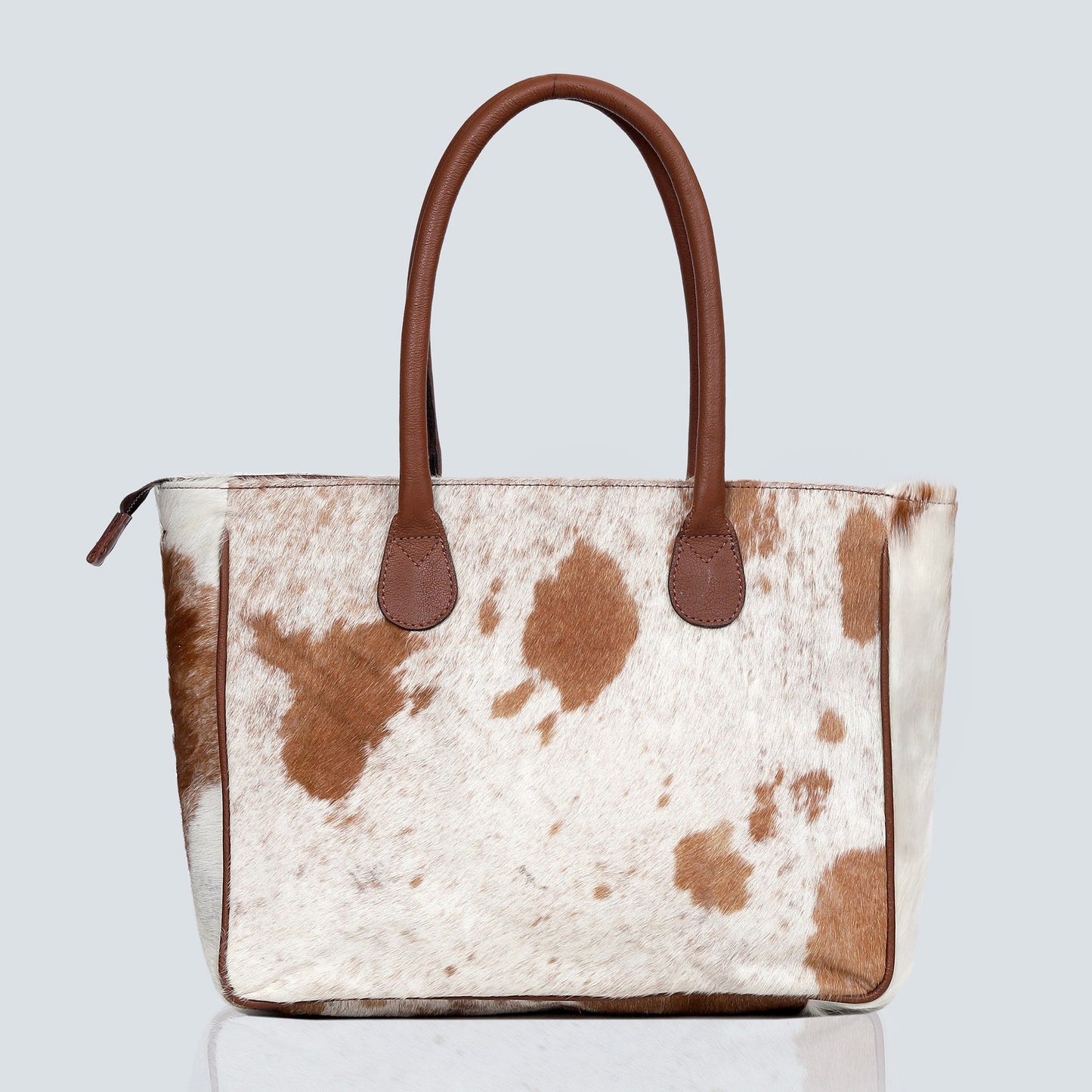 Genuine Cowhide Tote Bag Brown White