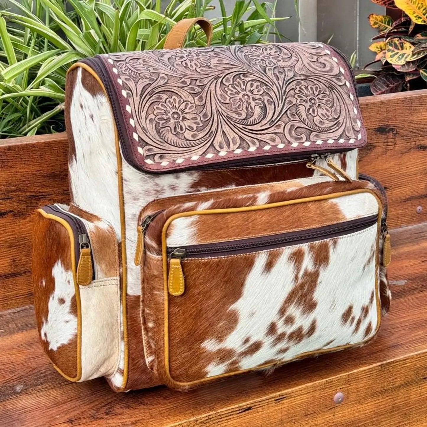 Tooled Hair On Cowhide Backpack