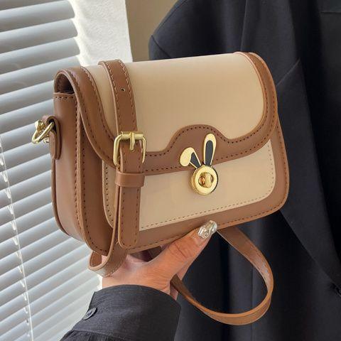 Two-Tone Small Square Shoulder Bag with Gold Twist Lock