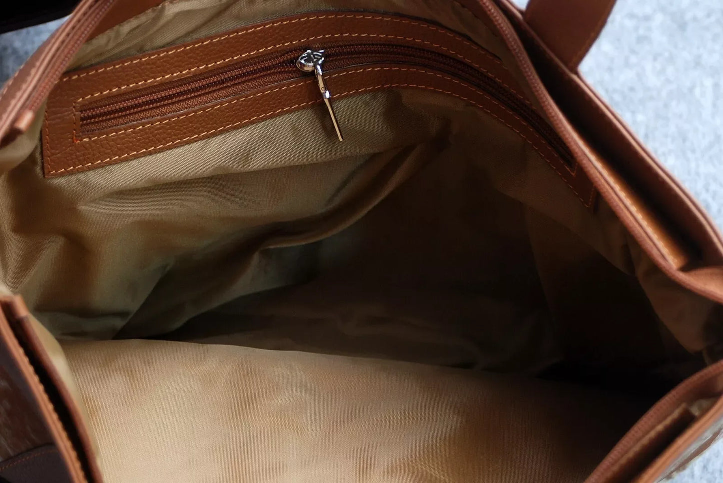 Large Cowhide Leather Brown White Bag