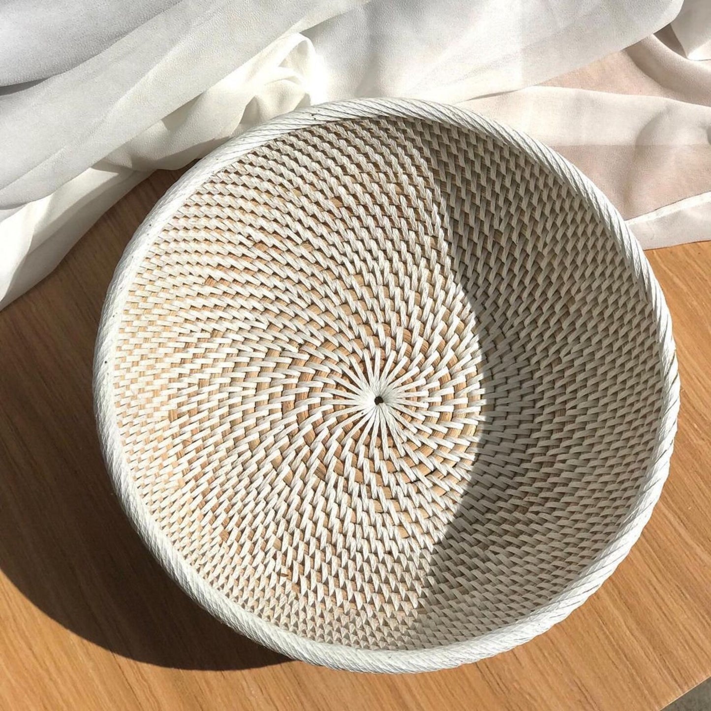 Whitewash Handwoven Rattan Fruit Bowl