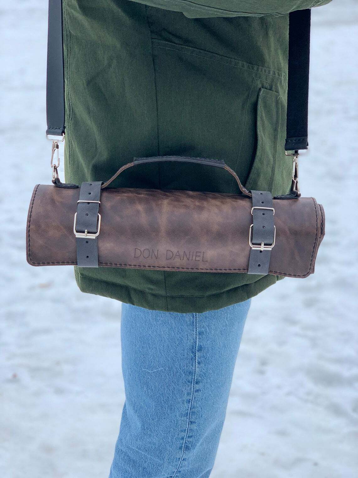 Handmade Dark Leather Chef Artist knife Roll
