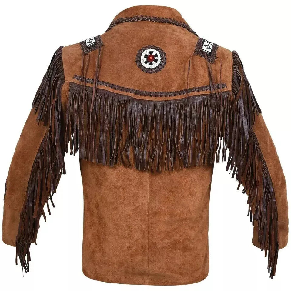 Cowboy Fringe Beaded Western Suede Jacket