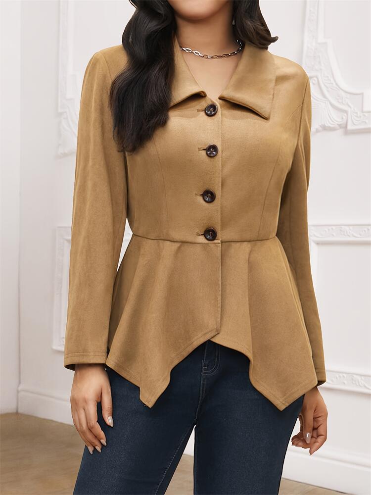 Brown Faux Suede Jacket Women’s with Irregular Hem