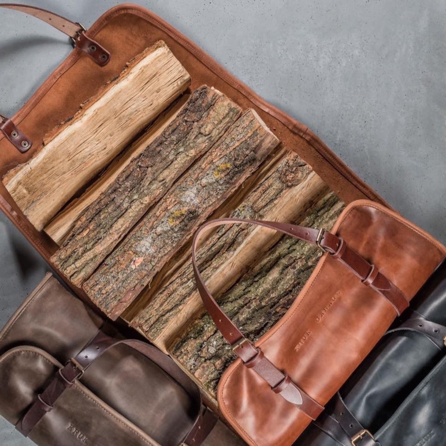 Genuine Leather Fireplace Wood Carrier