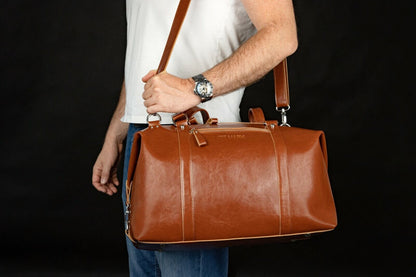 genuine leather travel friendly duffel bag