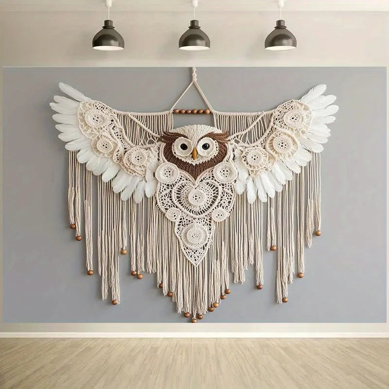Bohemian Hand-Woven Owl Tapestry Macrame Wall Art