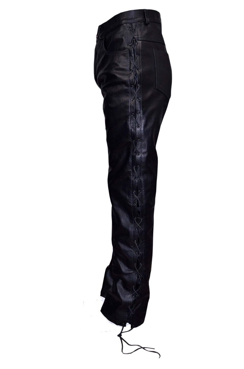 Real Leather Black Pants Laced