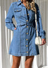 Women’s Denim Dress Long Sleeve Button Belted Jean Dress