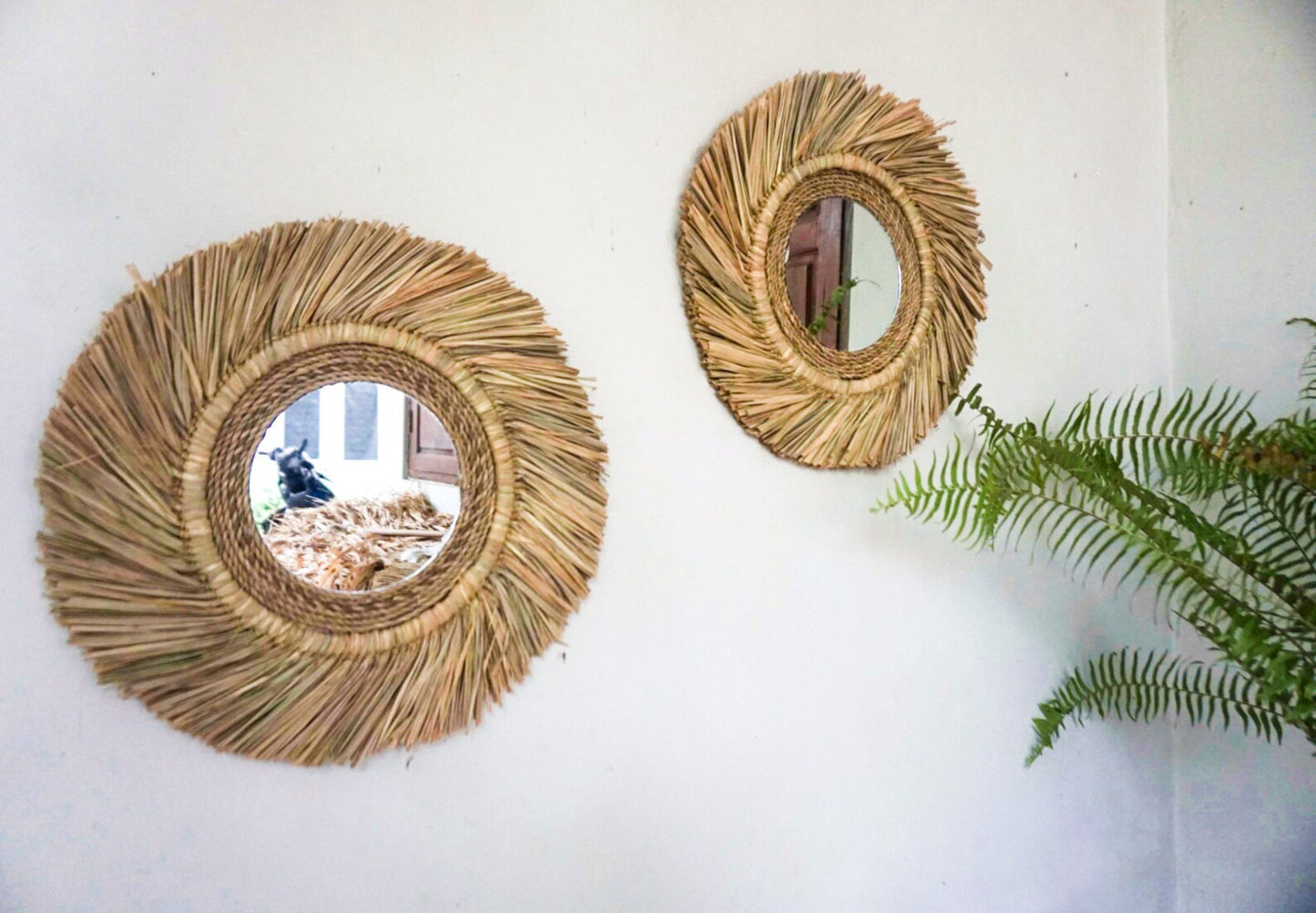 Coastal Charm Raffia Seagrass Beach House Mirror