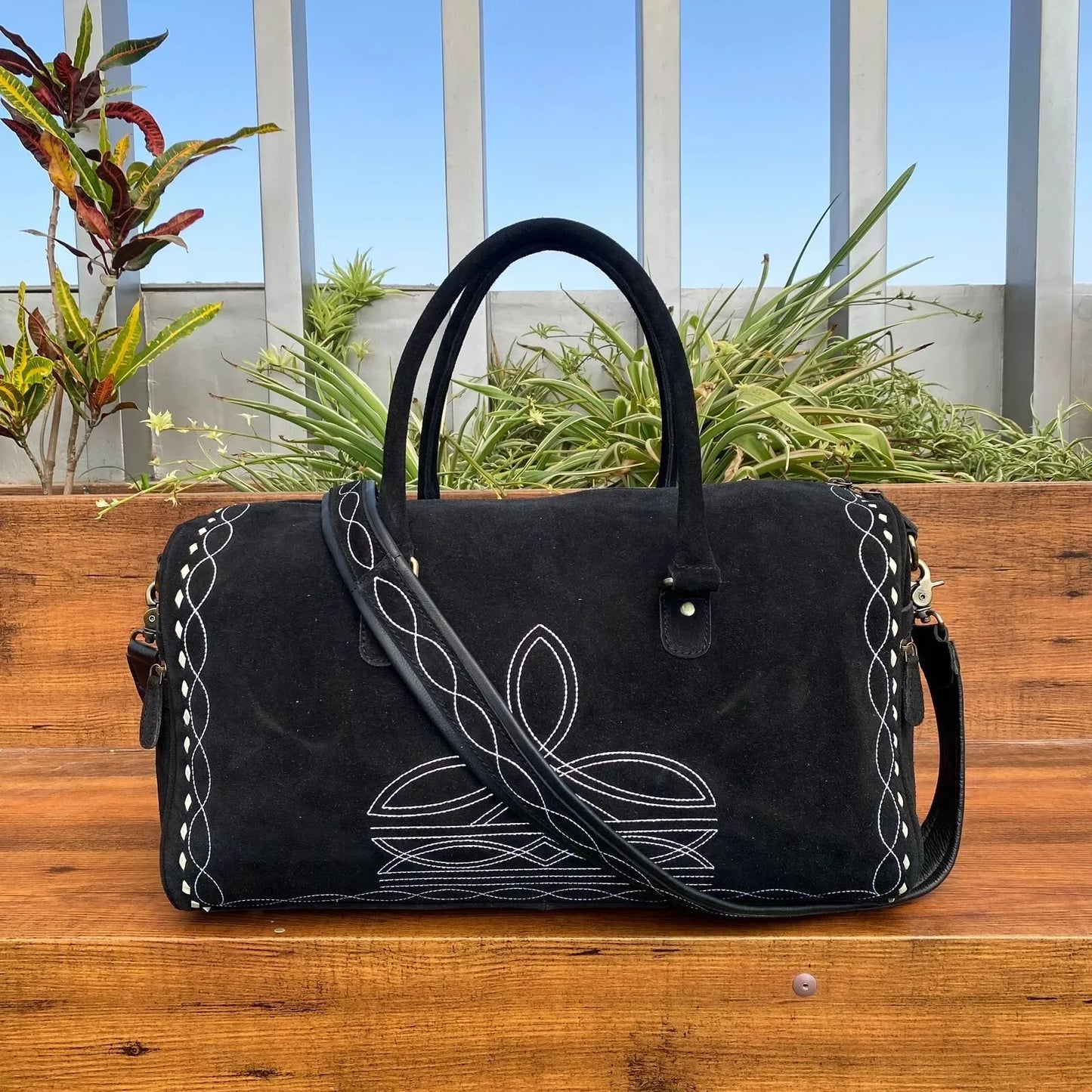 Boot Stitch Suede Weekender Duffle Bag