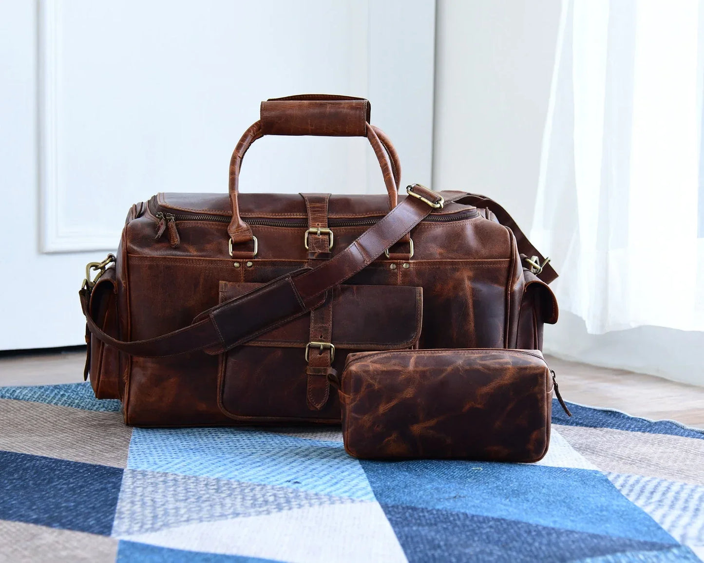 Duffle Bag Waxed Brown Leather