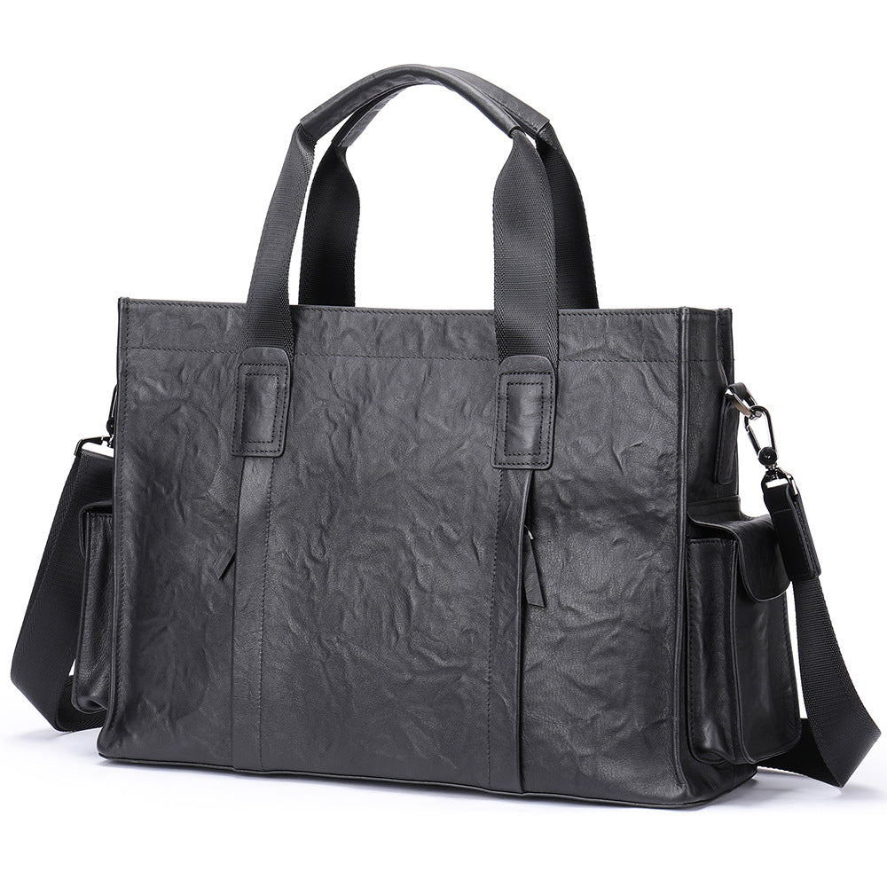 Black Leather Briefcase Messenger Bag for Work and Travel