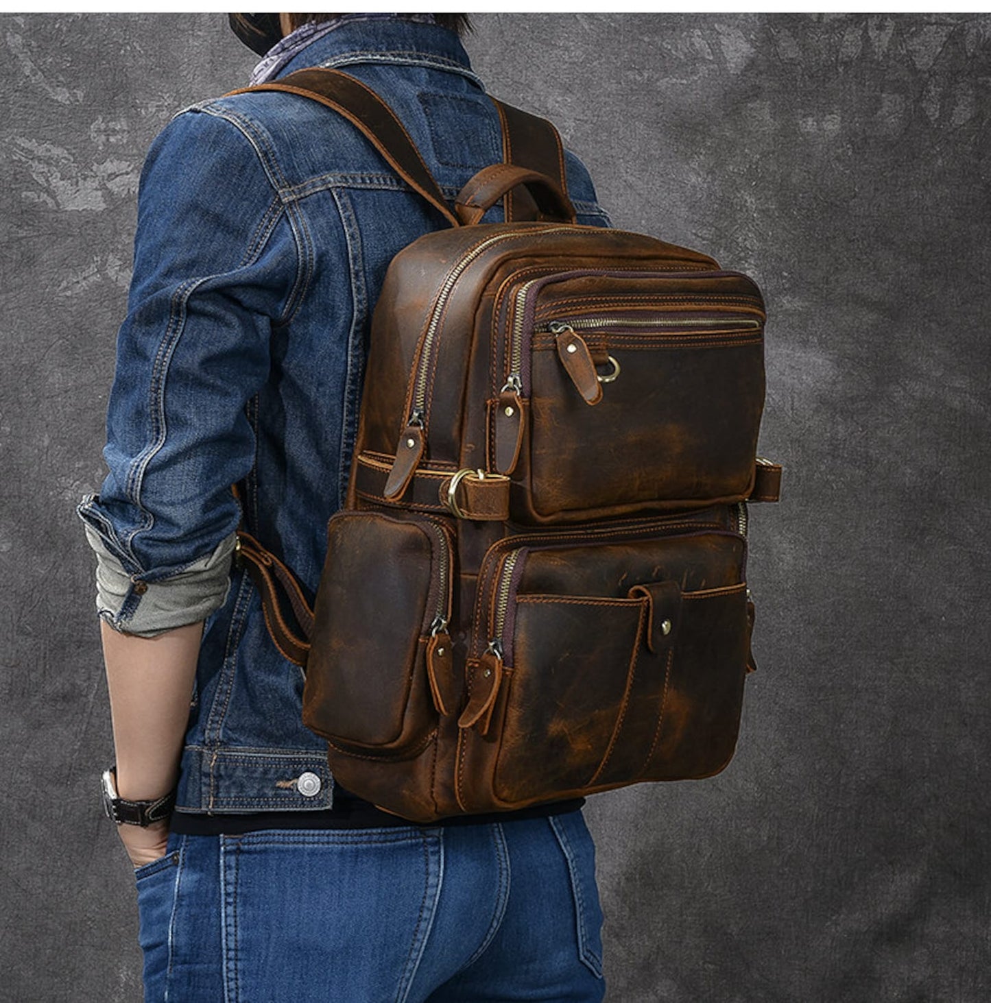 Chestnut Cowhide Leather Backpack