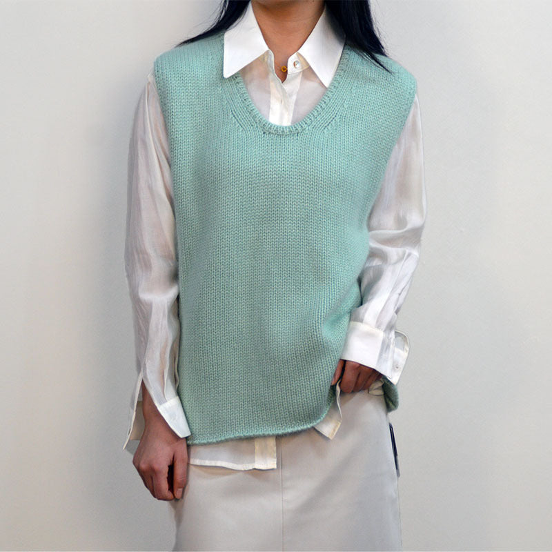 Mint Green Knitted Wool Vest with Silk