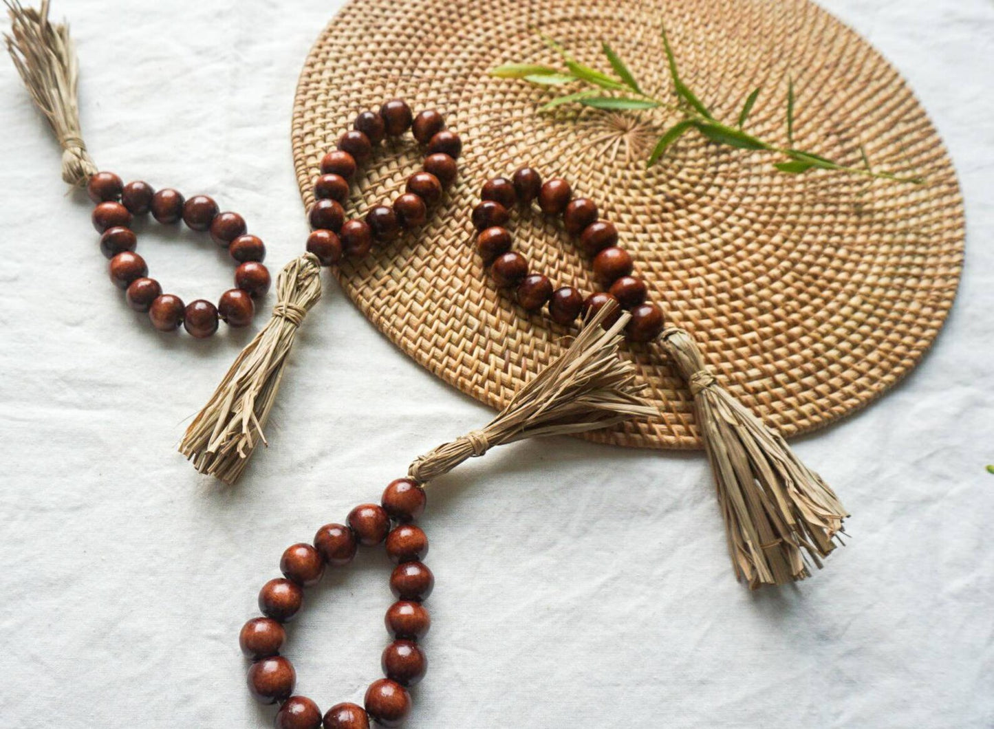 Wood Beaded Rustic Napkin Ring Holder