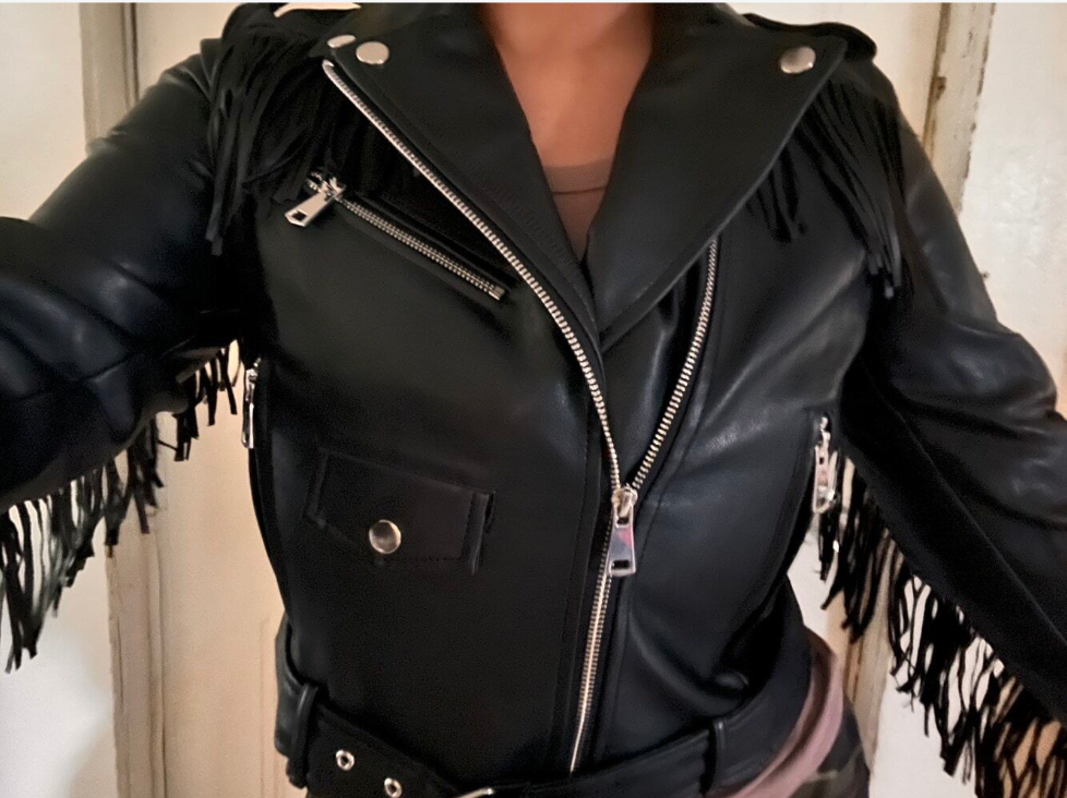 Slim Fit Women's Leather jacket With Fringes
