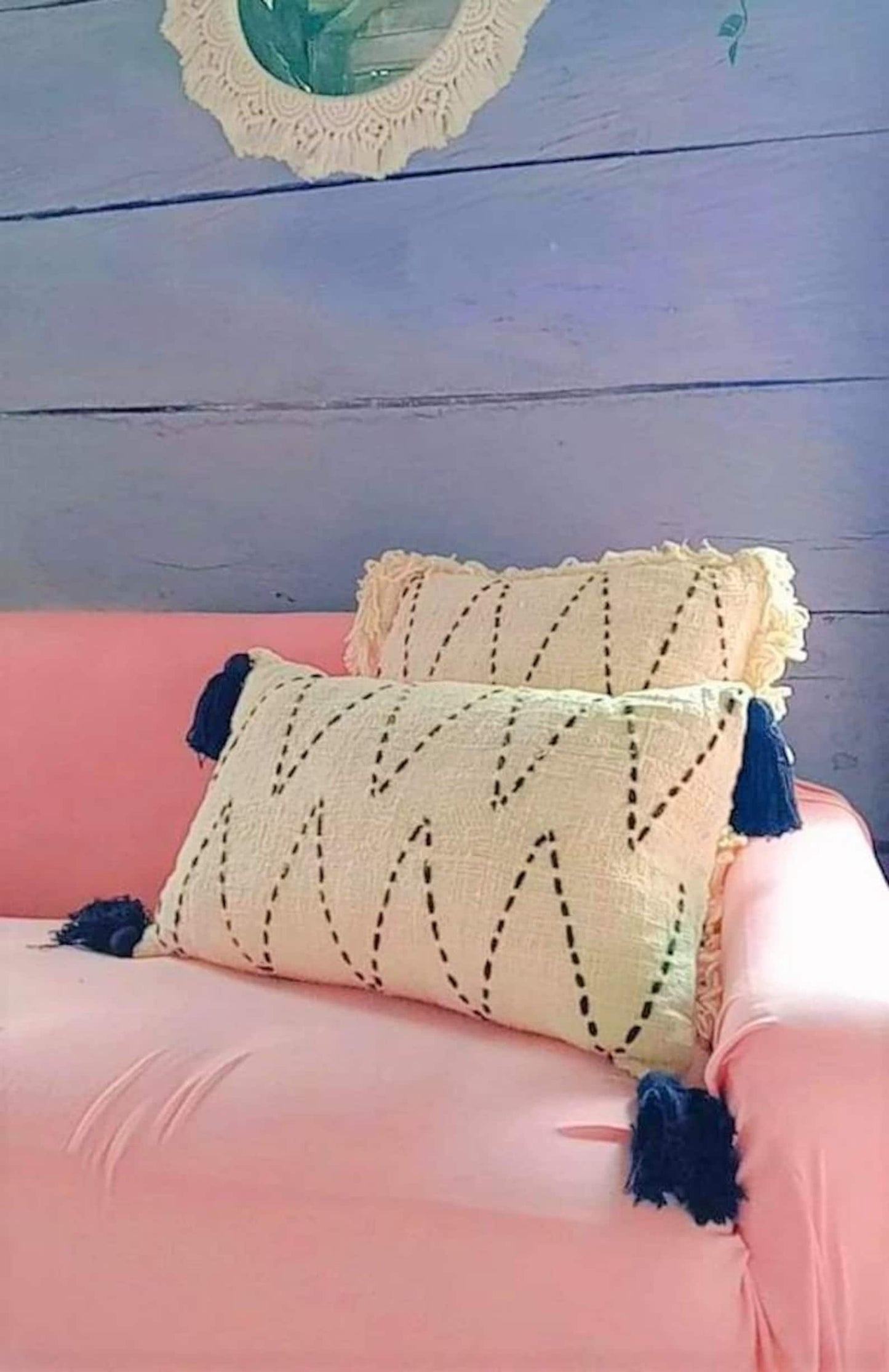 Minimalist Cream Throw Pillow cover with tassels