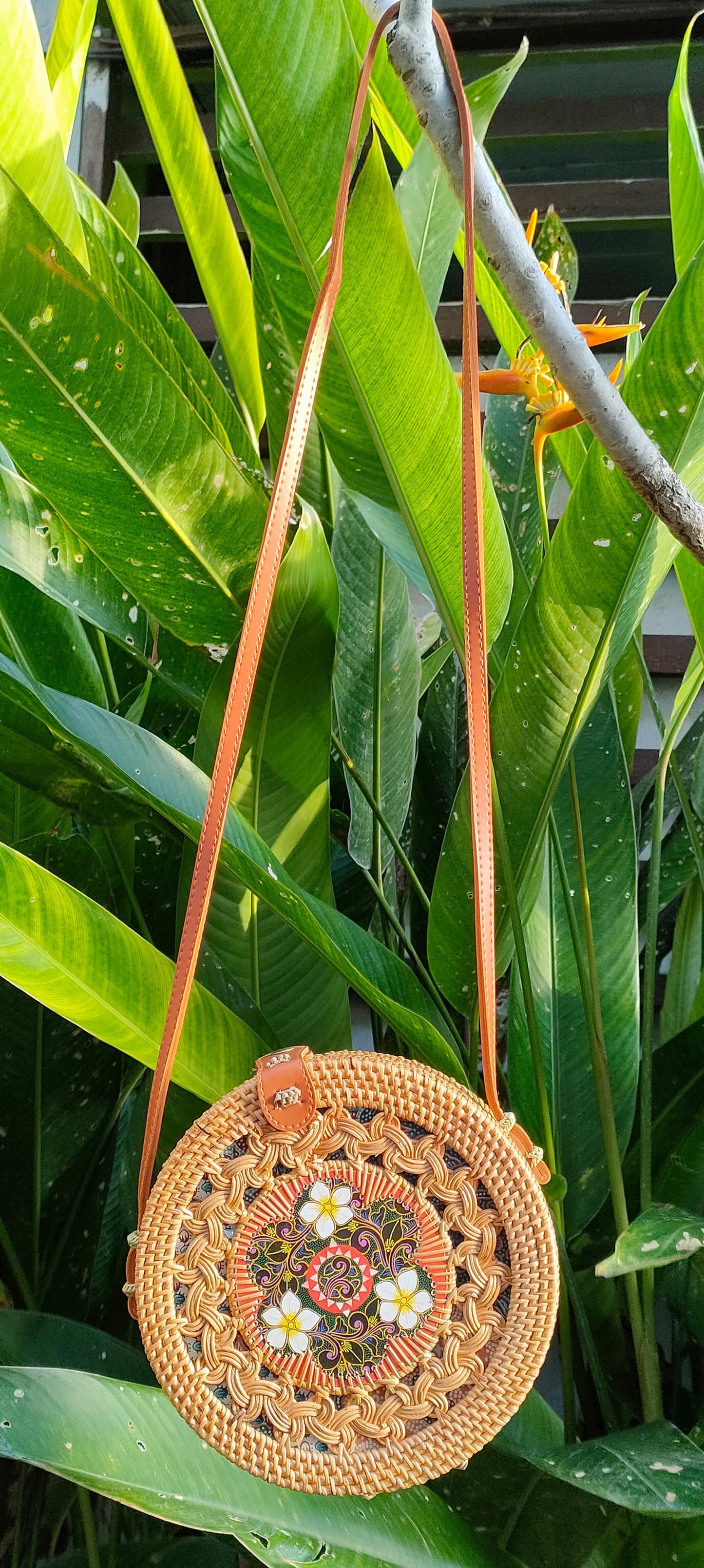 Round Rattan Crossbody Bag