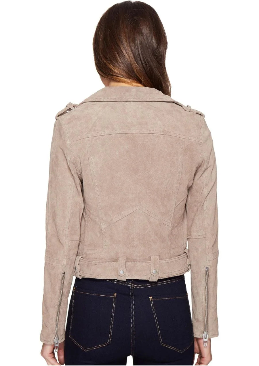 Women’s Suede Leather Biker Cropped Jacket