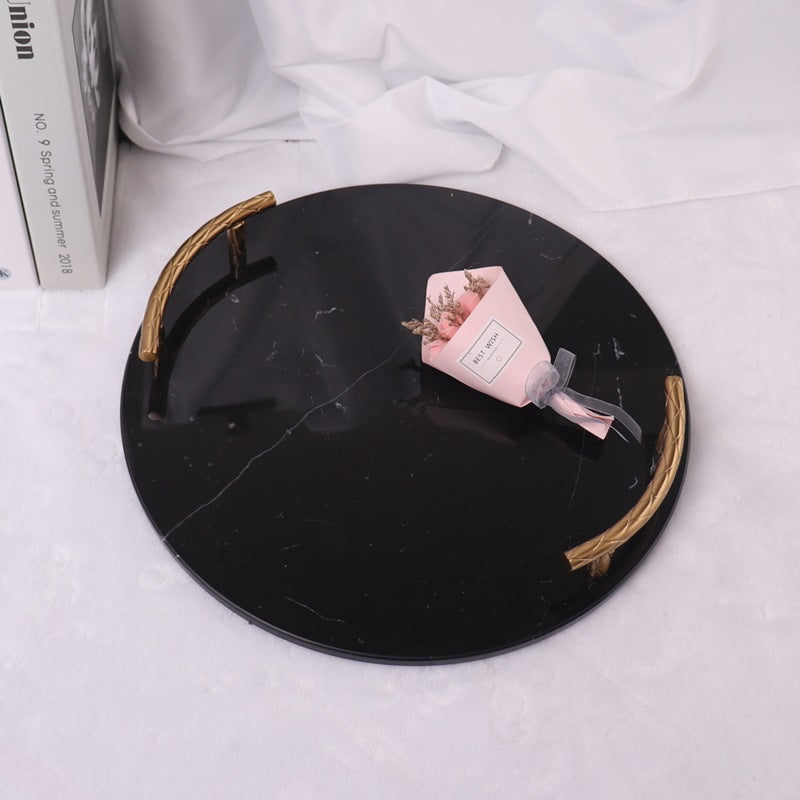 Round Marble Tray with Golden Handles Serving & Vanity Tray