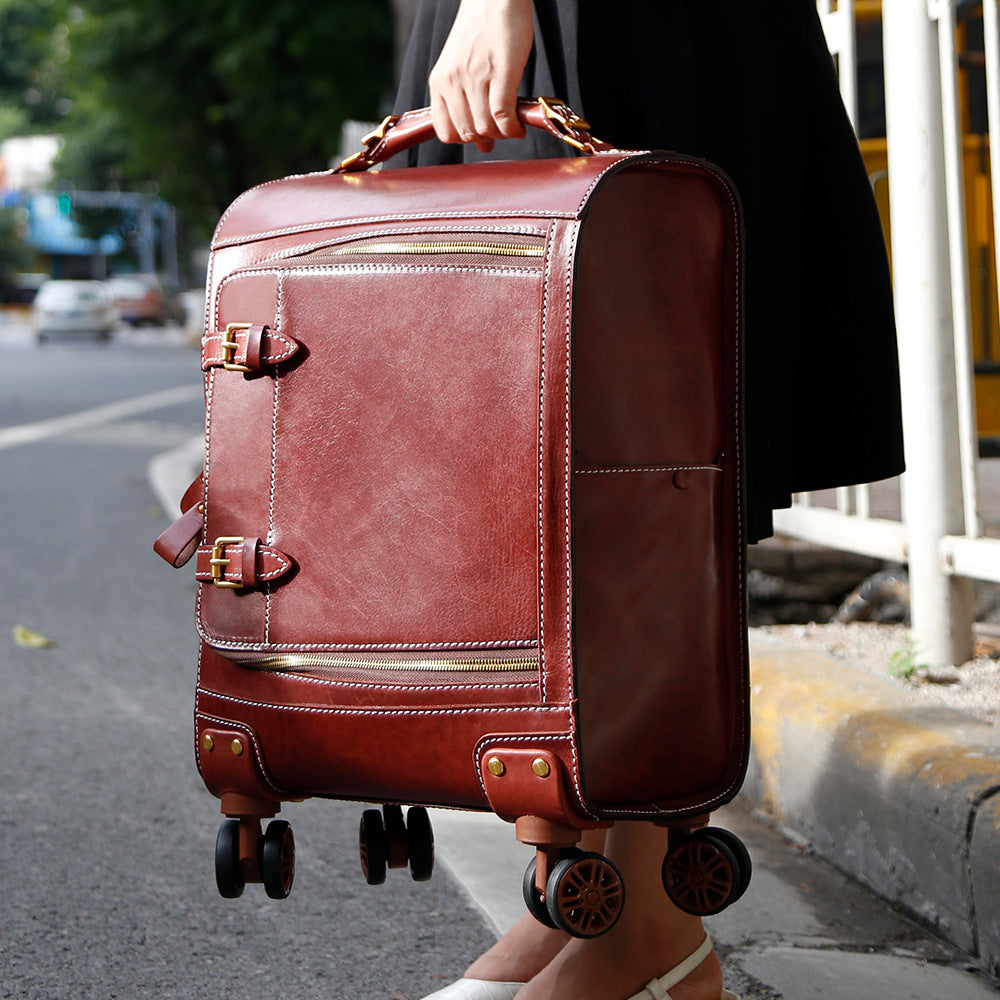 Leather Carry On Suitcase Trolley Case with Spinner Wheels