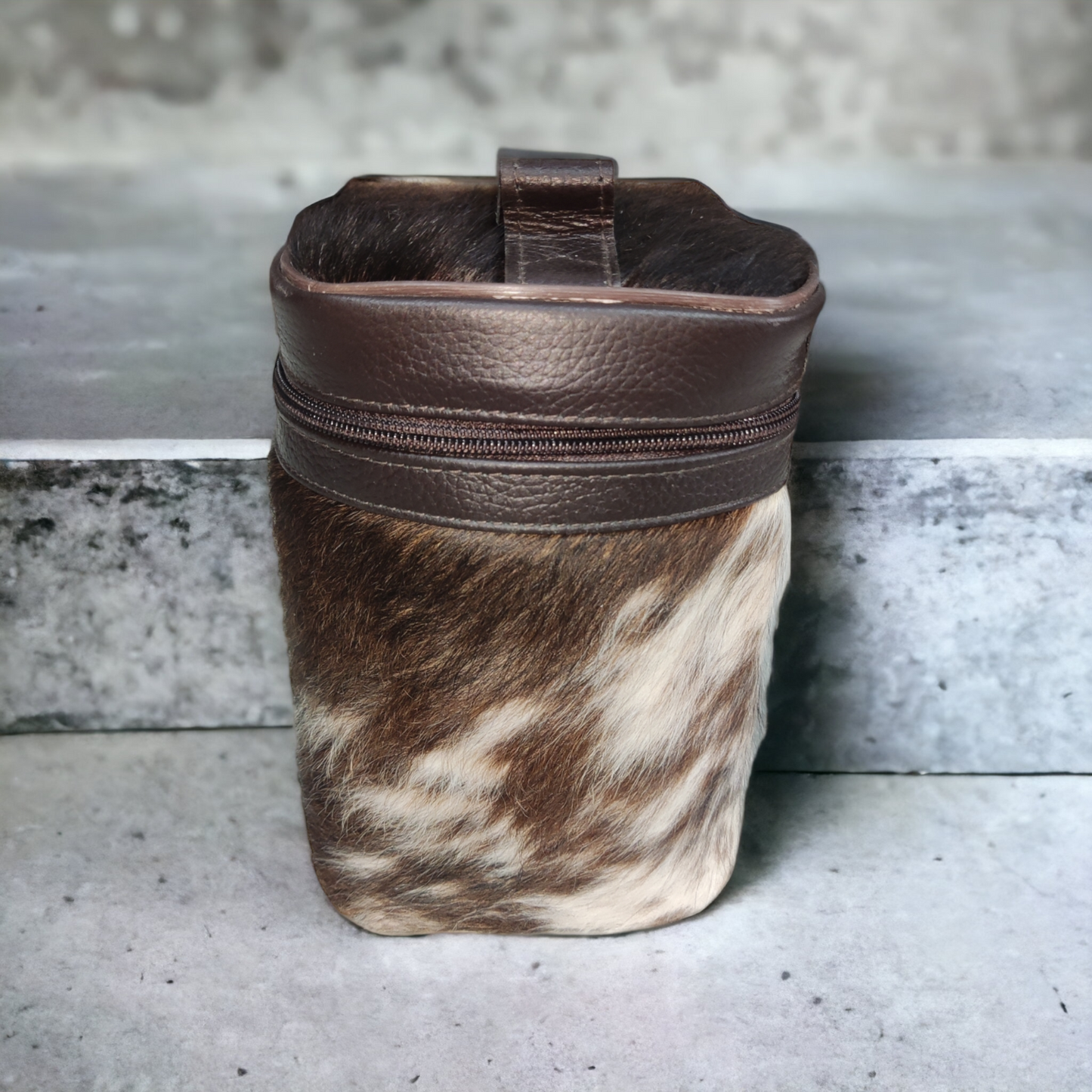 Cowhide Makeup Bag Dark Brown Black