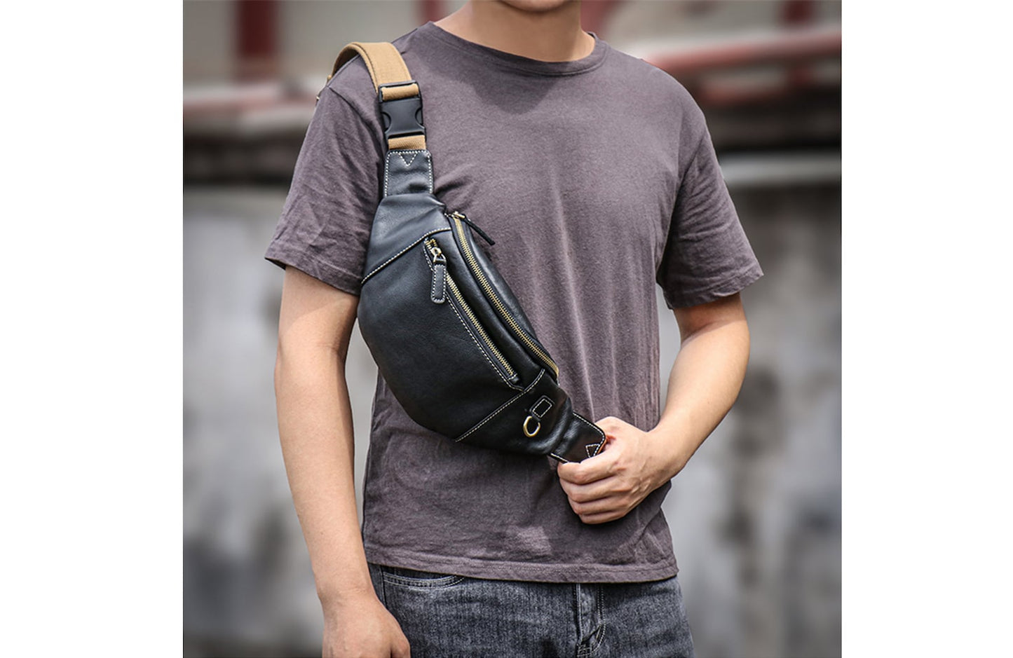Real Leather Black Crossbody Sling Bag