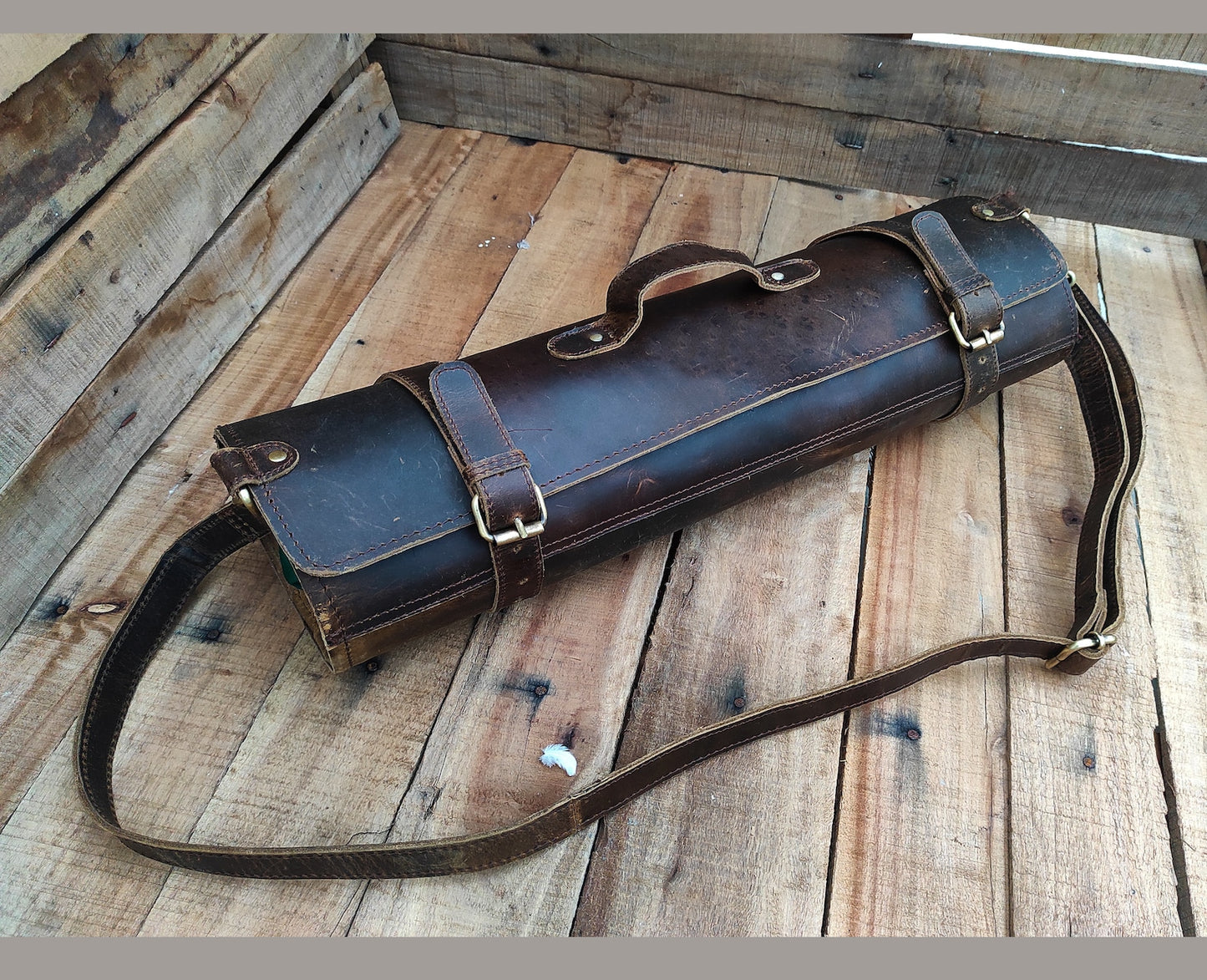 handmade leather knife roll bag storage