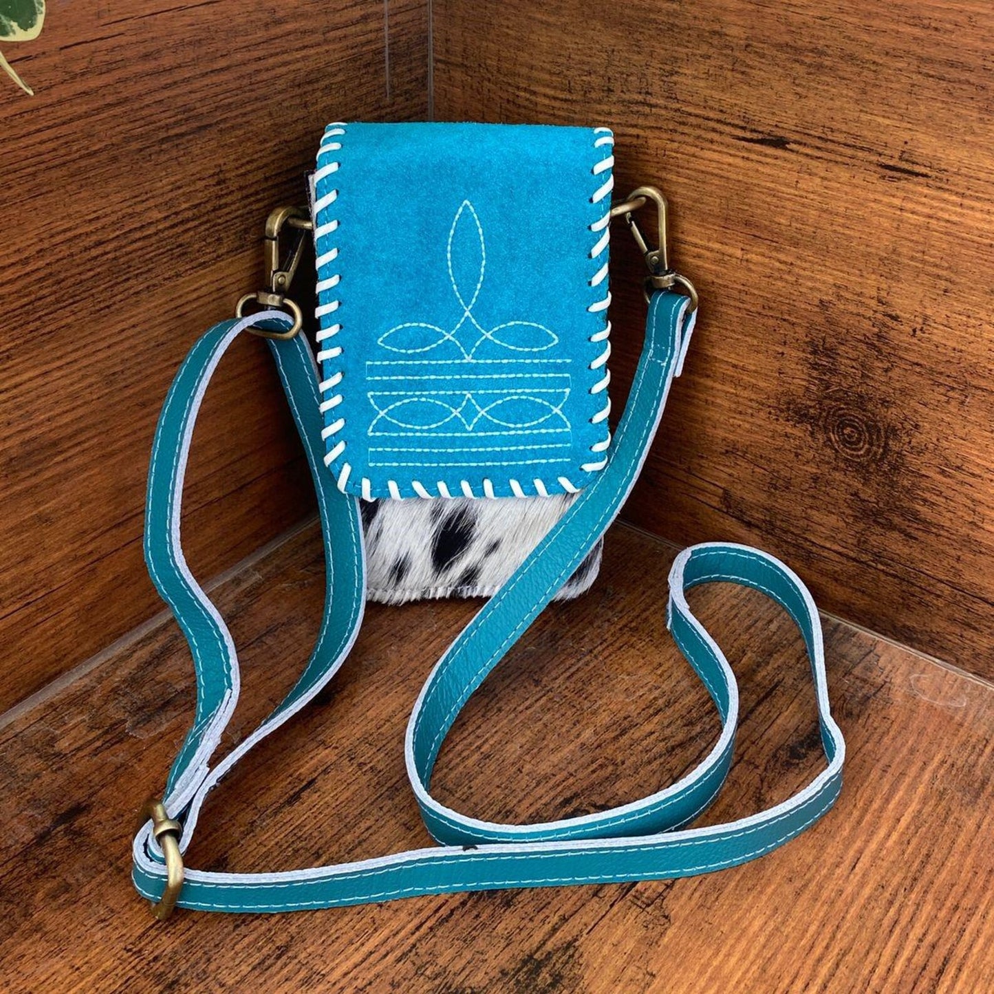 Cowhide Sling Bag With Embroidered Suede