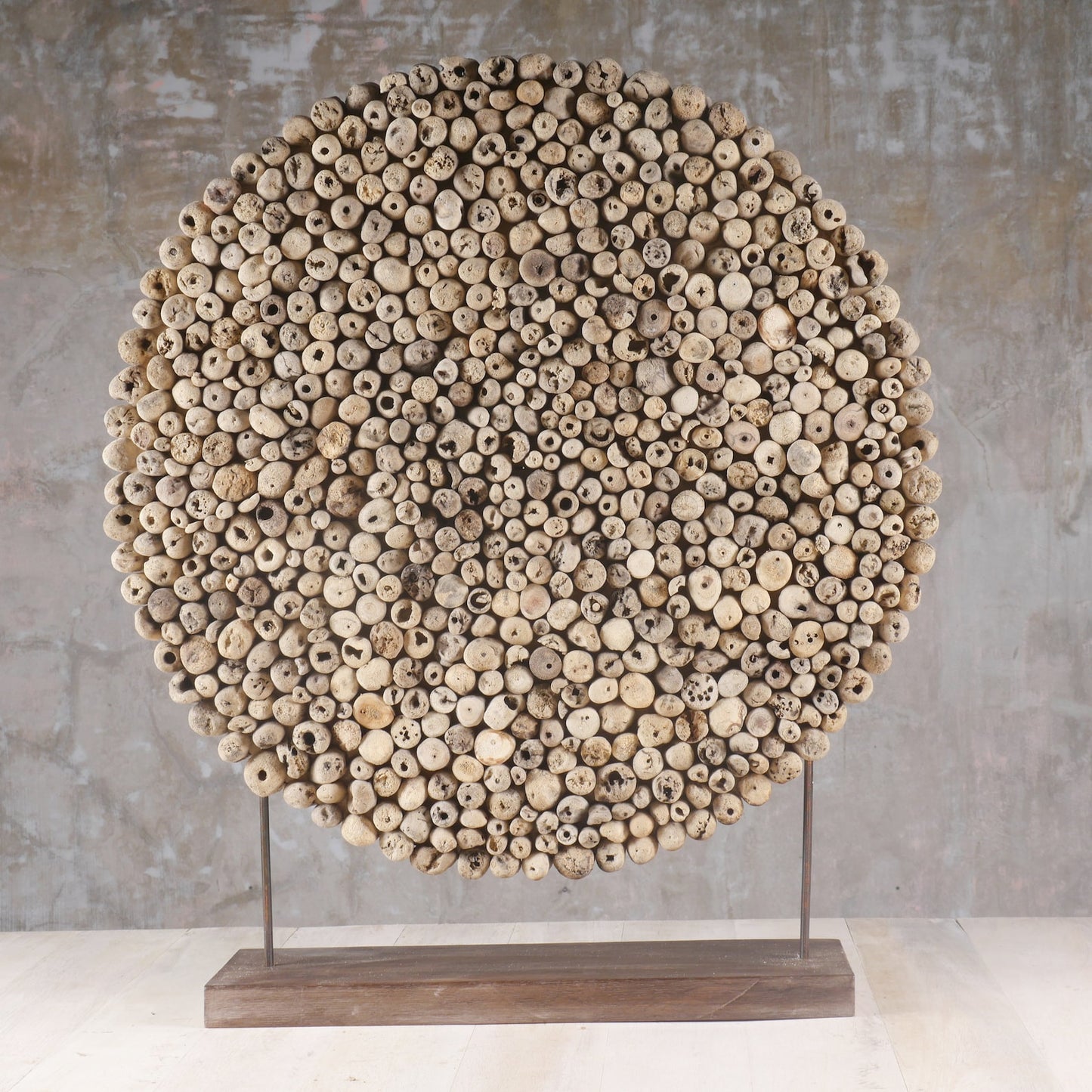 Contemporary Driftwood Tabletop Circle Sculpture